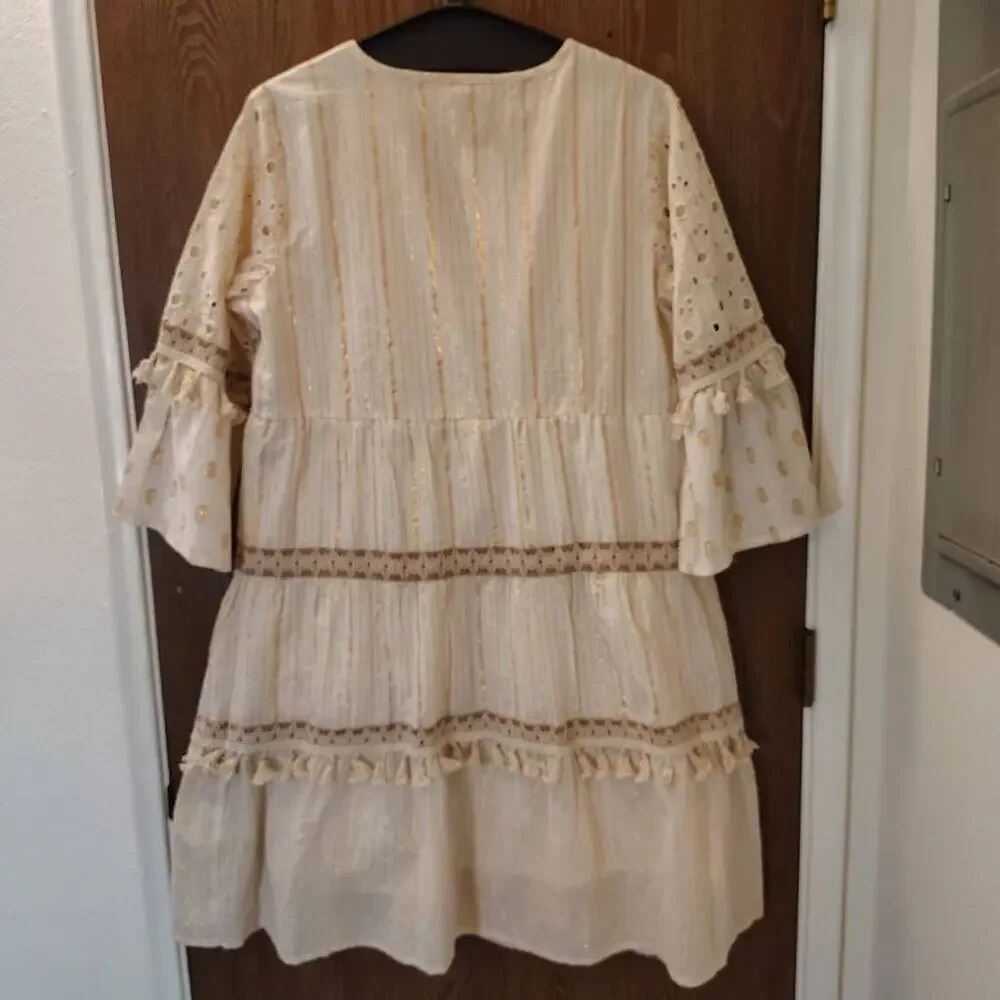 NAOO Cream and Gold Boho Dress